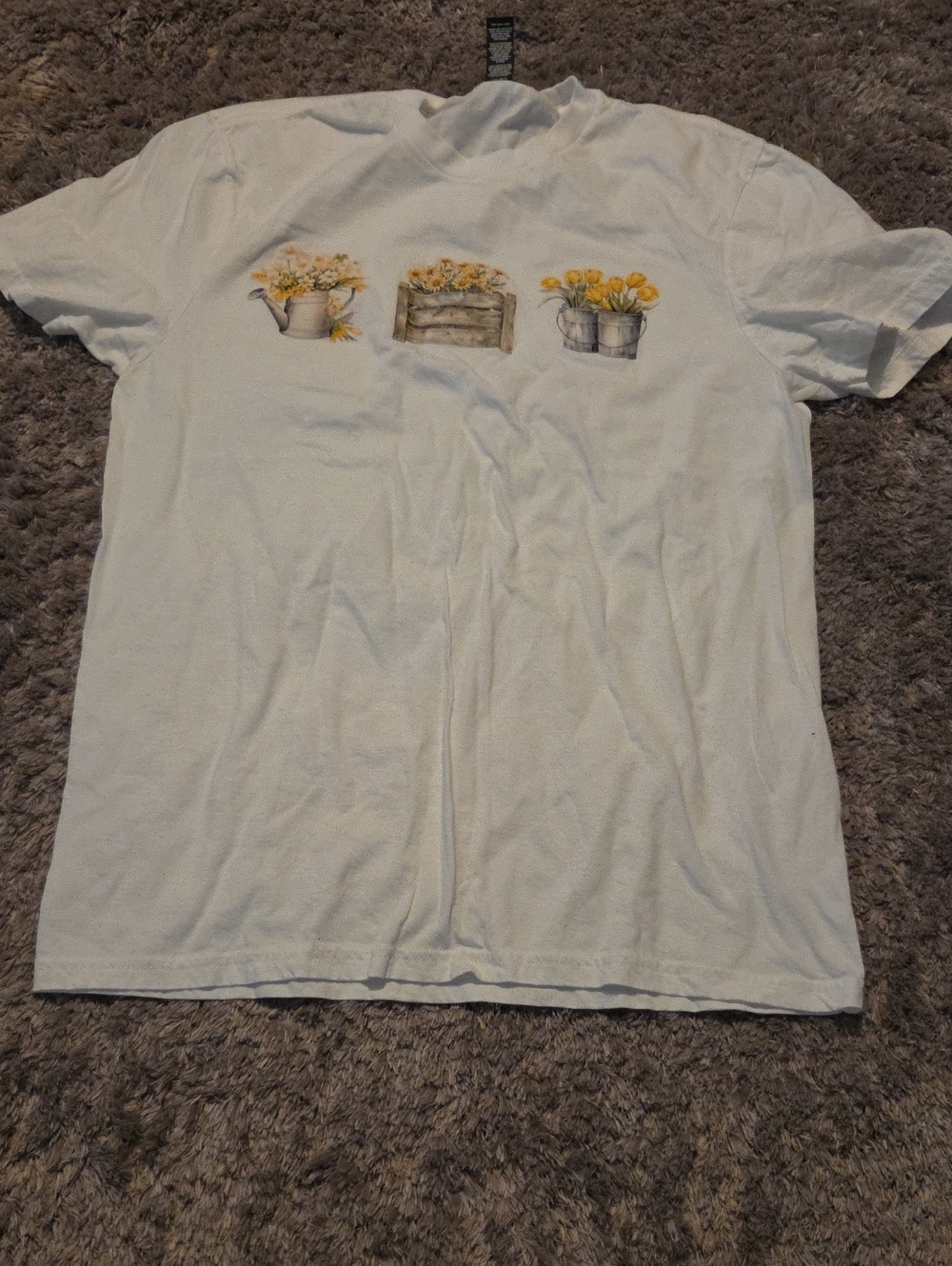 District White Tee with Yellow Daisy Graphic